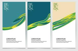 three vertical banners with green and yellow waves vector