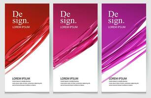 three banners with abstract shapes and red and purple colors vector