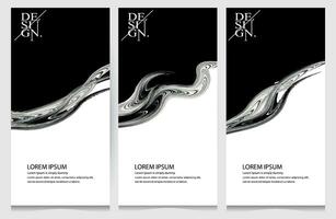 three vertical banners with black and white waves vector