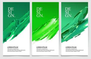 green abstract banners with white and green paint strokes vector
