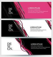 three black and pink banners with abstract brush strokes vector