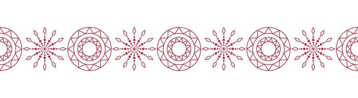 Snowflakes seamless border in red color on a white background. Christmas and New Year. Vector. vector
