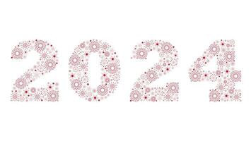 New Year 2024. Numbers made from red snowflakes. Vector illustration for design, banners, flyers, cards. White background.