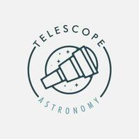 telescope logo vector line art with emblem astronomy illustration template design