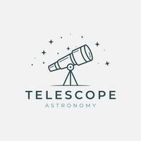 telescope logo vector line art with starts illustration template design, astronomy icon