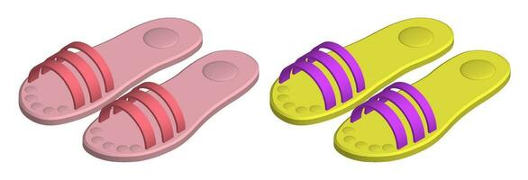 Isometric beach rubber slippers. Beach shoes. 3d vector