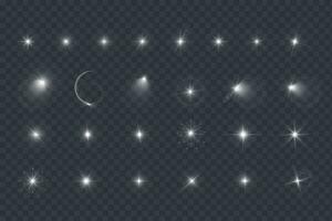 Light shining stars, glare light effects, Shiny illuminated elements on a transparent background. Vector isolate special effects