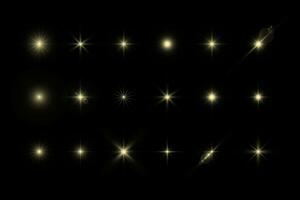 Light shining stars, glare light effects, Shiny illuminated elements on a transparent background. Vector isolate special effects