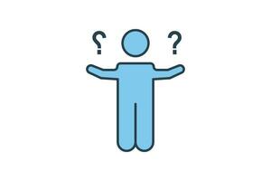 uncertain icon. human and question mark. icon related to confusion. flat line icon style. simple vector design editable