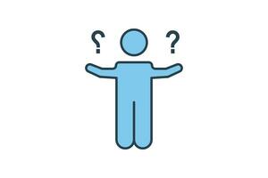 uncertain icon. human and question mark. icon related to confusion. flat line icon style. simple vector design editable