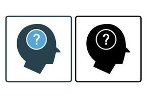 confused icon. head with question mark. icon related to confusion. solid icon style. simple vector design editable