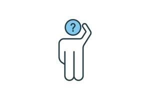 confused icon. human scratching head and question mark. icon related to confusion. flat line icon style. simple vector design editable