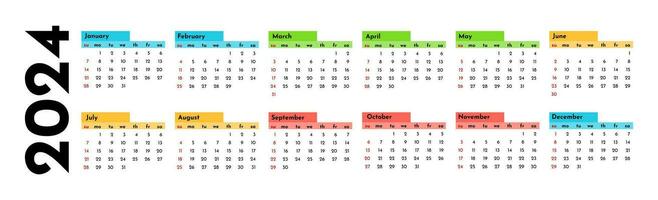 Calendar for 2024 isolated on a white background vector