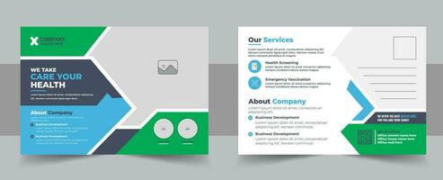 Health care, dental care medical postcard template, Medical and healthcare postcard flyer template vector