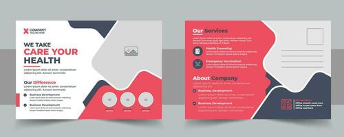 Medical healthcare company marketing postcard design template vector