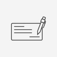 Cheque icon vector. Money, bank checkbook with pen, financial check icon symbol vector