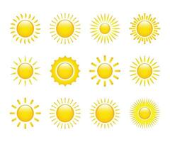 Set of sun vector icons. Collection of sun stars for use as logo or weather icon.