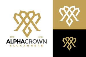 Letter A Alpha Crown Logo design vector symbol icon illustration