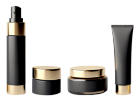 AI generated black and gold cosmetic product packaging mockup on transparent background, generative ai png