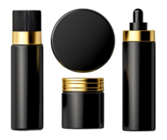 ai genererad svart och guld kosmetisk produkt förpackning attrapp på transparent bakgrund, generativ ai png