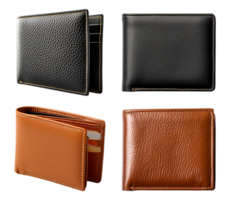 AI generated black and brown leather wallet mockup set with transparent background, generative ai png