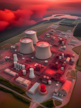 AI generated rice with pork and vegetables in plate on white background. top view photo