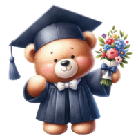 AI generated Cute teddy bear graduation watercolor isolated. png