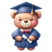 AI generated Cute teddy bear graduation watercolor isolated. png