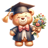 AI generated Cute teddy bear graduation watercolor isolated. png