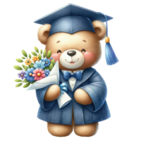 AI generated Cute teddy bear graduation watercolor isolated. png