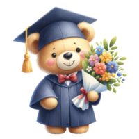 AI generated Cute teddy bear graduation watercolor isolated. png