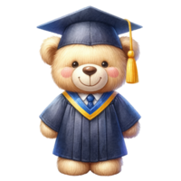 AI generated Cute teddy bear graduation watercolor isolated. png