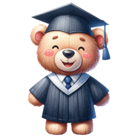 AI generated Cute teddy bear graduation watercolor isolated. png