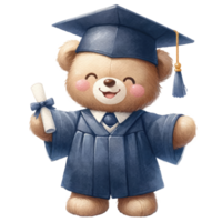 AI generated Cute teddy bear graduation watercolor isolated. png