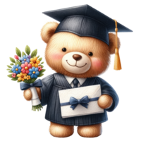 AI generated Cute teddy bear graduation watercolor isolated. png