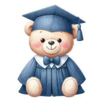 AI generated Cute teddy bear graduation watercolor isolated. png