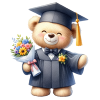 AI generated Cute teddy bear graduation watercolor isolated. png