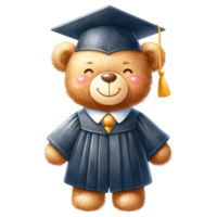 AI generated Cute teddy bear graduation watercolor isolated. png