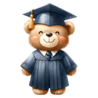 AI generated Cute teddy bear graduation watercolor isolated. png