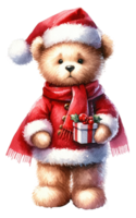 ai generado alegre Navidad osito de peluche oso con regalo. png