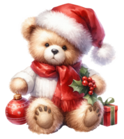 ai generado alegre Navidad osito de peluche oso con regalo. png