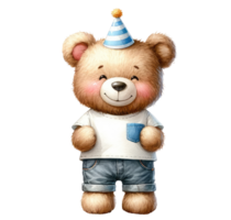 ai generiert süß Teddy Bär mit Geburtstag Kuchen isoliert. png