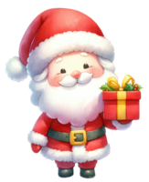 ai generiert Santa claus mit ein Geschenk Box isoliert. png