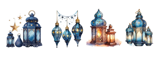 acquerello Ramadan decorazione ornamento impostare. mano disegnare isolato su trasparente sfondo. generato ai png