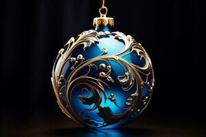 A blue ornament sitting on top of a table,  Generative AI photo