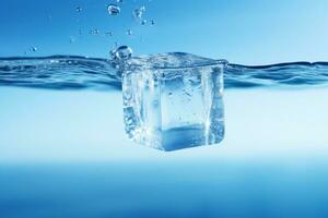 un hielo cubo flotante en el agua, generativo ai foto