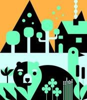 wild and house flat illustration for background, banner, poster, template, design, website, etc vector