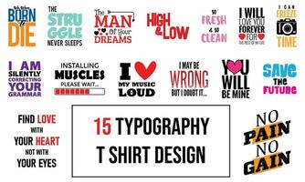 15 tipografía t camisa diseños conjunto vector