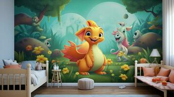 AI generated cartoon wallpaper inspiration for children's rooms photo