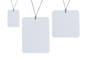 Blank tag tied for hang on product for show price or discount. transparent background png
